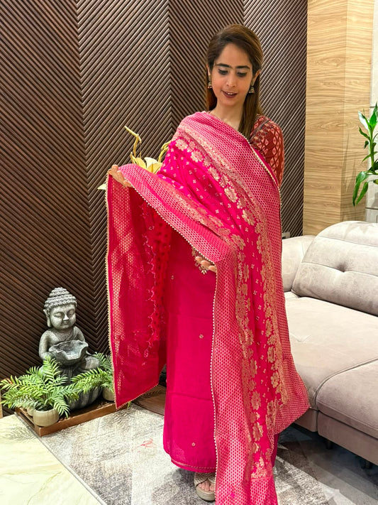 Luxurious Chanderi silk unstitched suit set