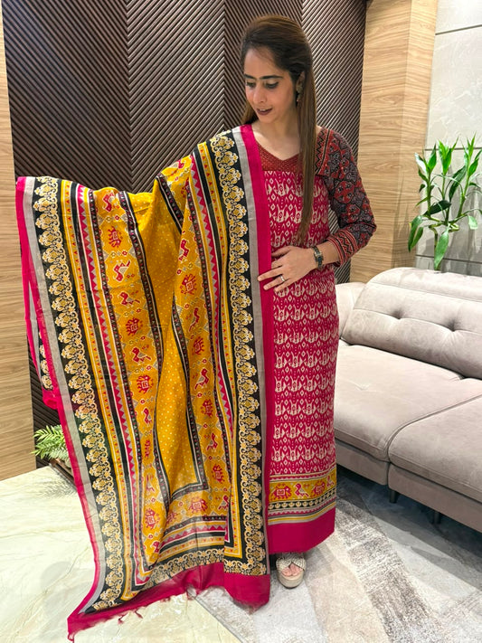 Premium pure Maheshwari unstitched suit
