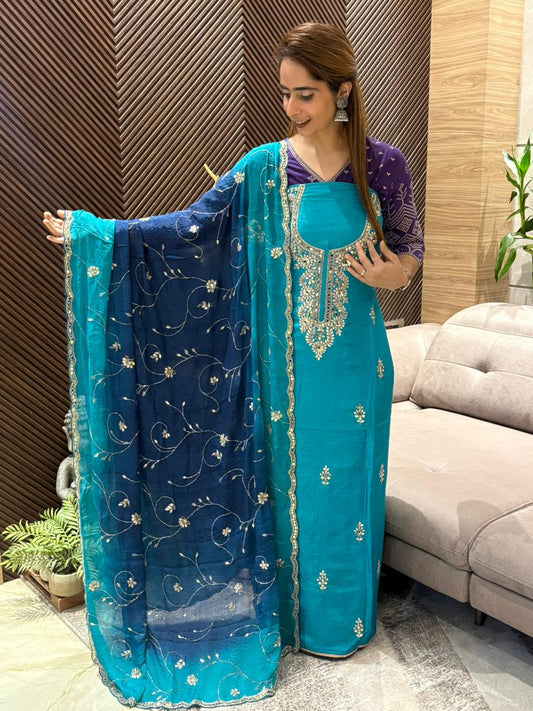 Uppada silk elegant unstitched suit