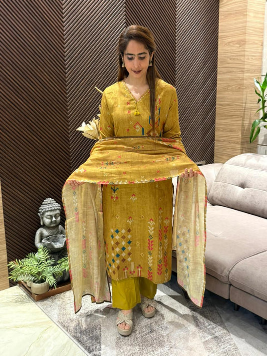 elegant linen cotton kurti set