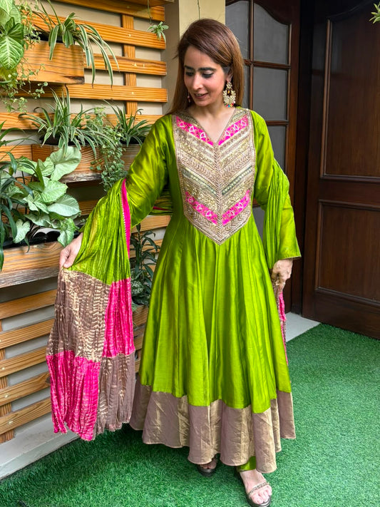 Elegant silk Anarkali set