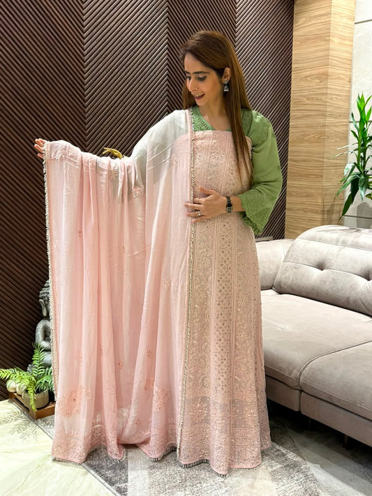 Semi-stitched Anarkali suit