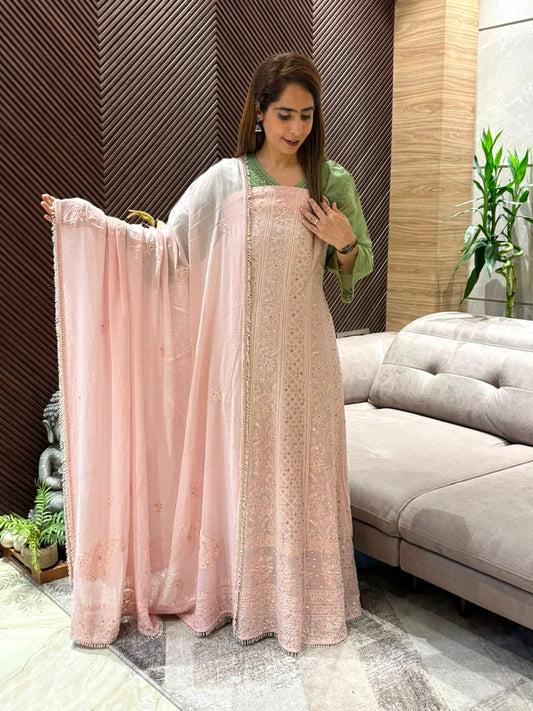 Semi-stitched Anarkali suit