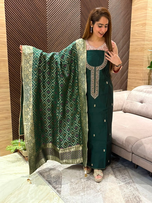Premium raw silk unstitched suit