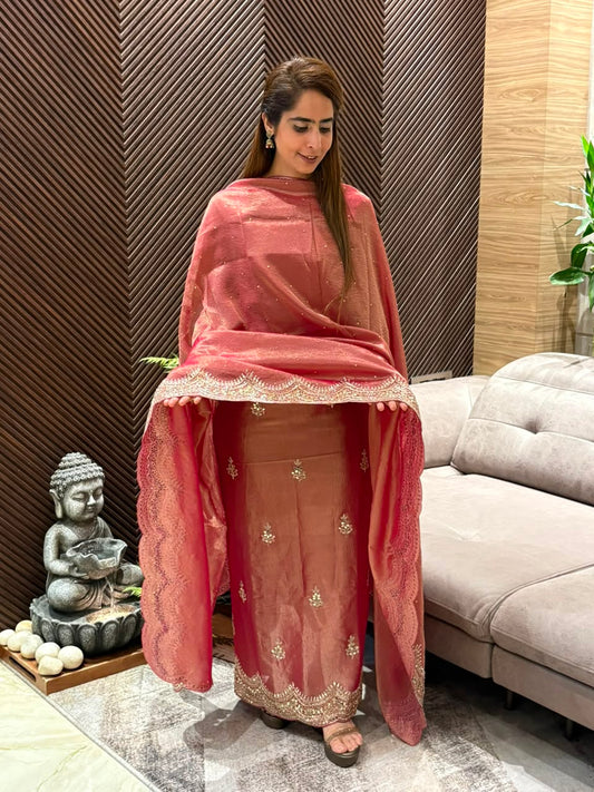 Elegant crush organza unstitched suit