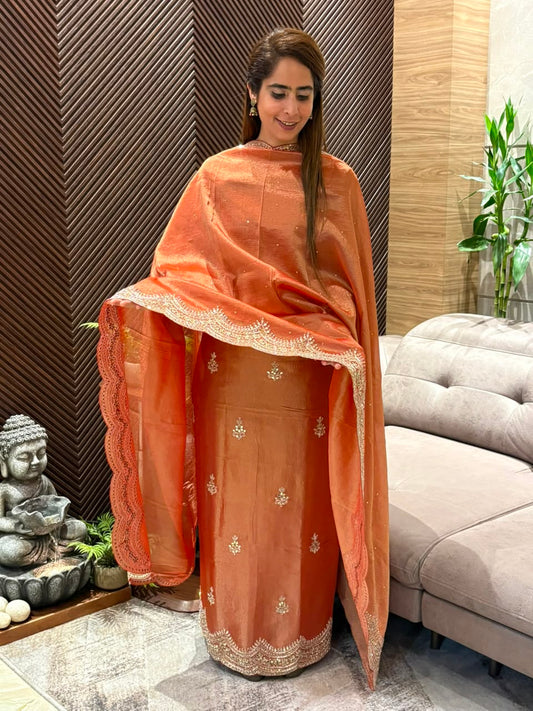 Elegant crush organza unstitched suit