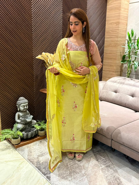 Exquisite Unstitched Chandari Silk Suit