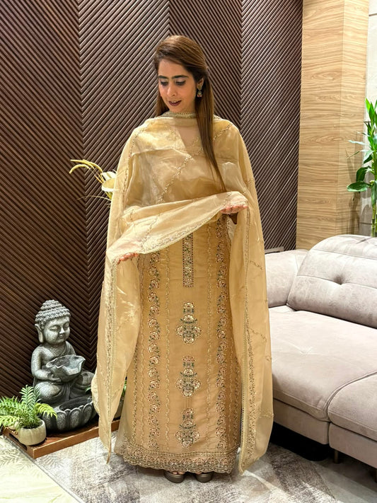 Luxurious tissue organza fabric unstitched suit