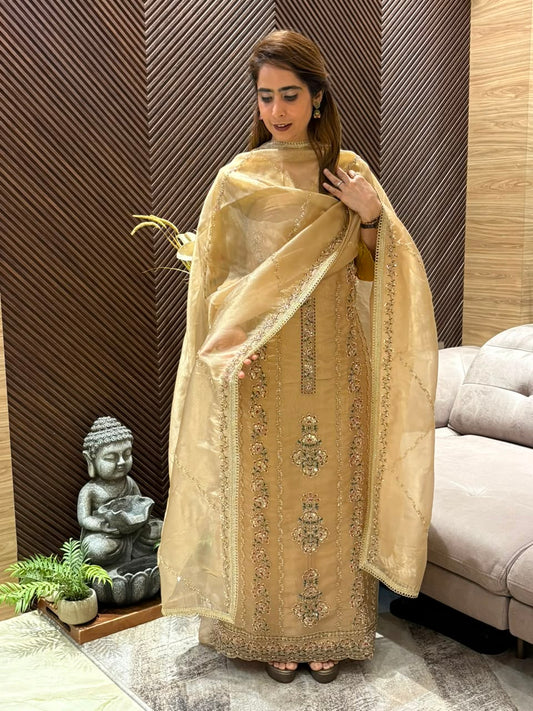 Luxurious tissue organza fabric unstitched suit