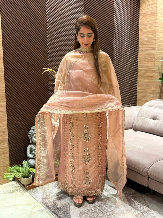 Luxurious tissue organza fabric unstitched suit
