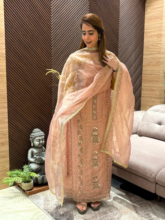 Luxurious tissue organza fabric unstitched suit
