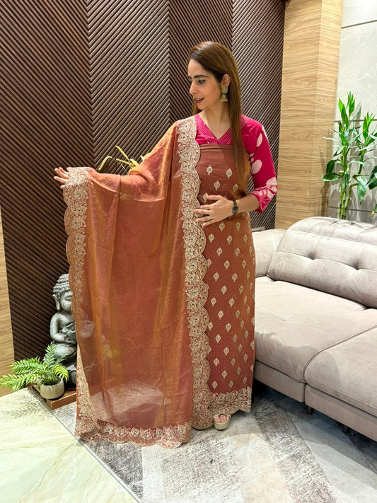 Premium tissue organza unstitched suit