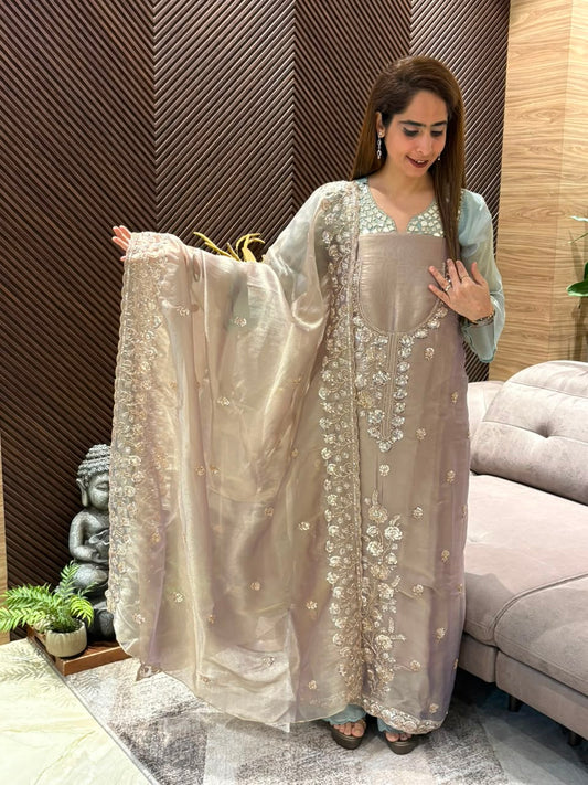 Luxurious tissue organza unstitched suit