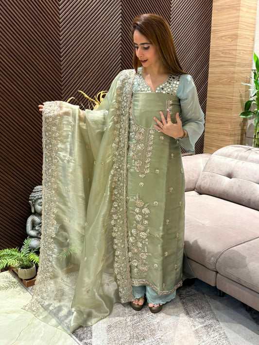 Luxurious tissue organza unstitched suit