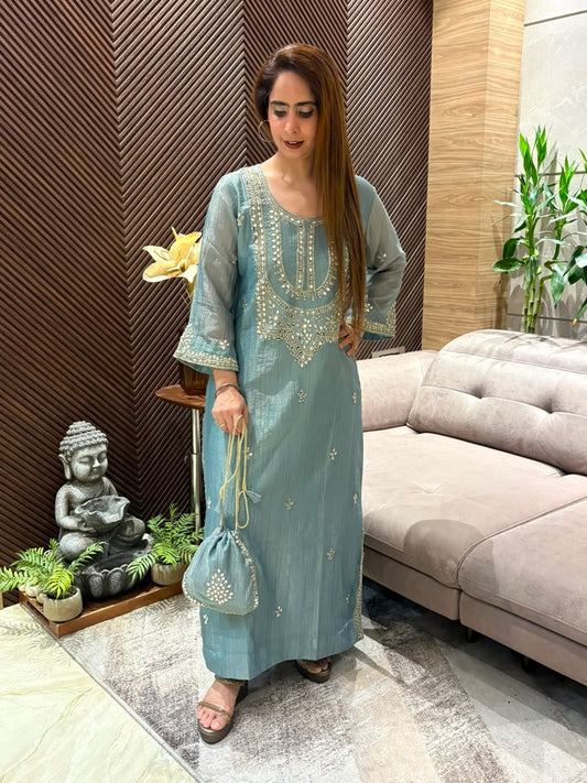 Luxurious tissue shimmer long kurta set