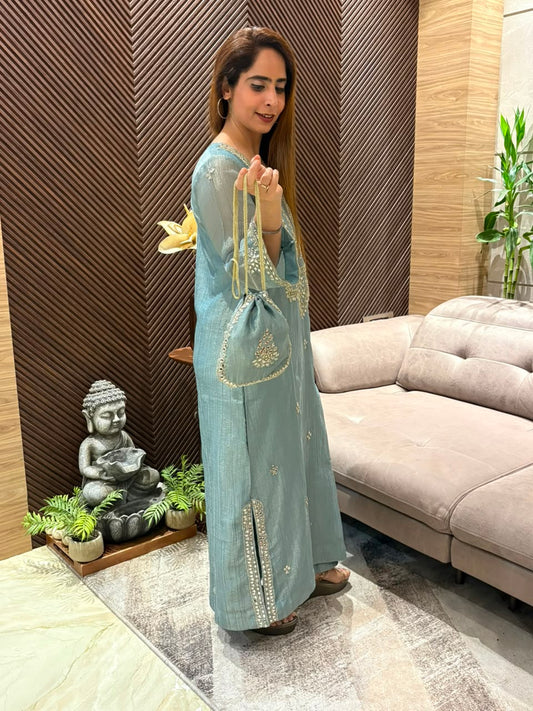 Luxurious tissue shimmer long kurta set