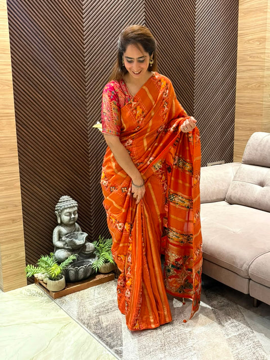 Elegant Patola Running Saree paired with an unstitched blouse