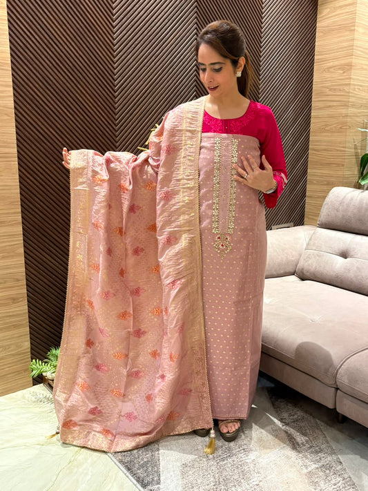 Luxurious Chandari silk unstitched suit