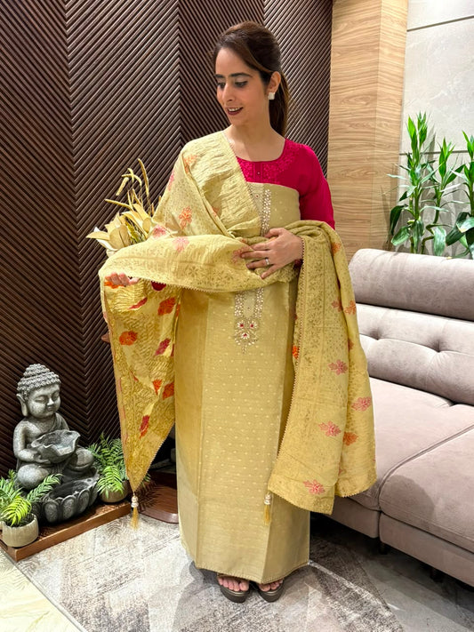 Luxurious Chandari silk unstitched suit