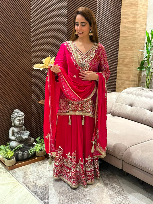 Three piece Khadi Georgette kurta