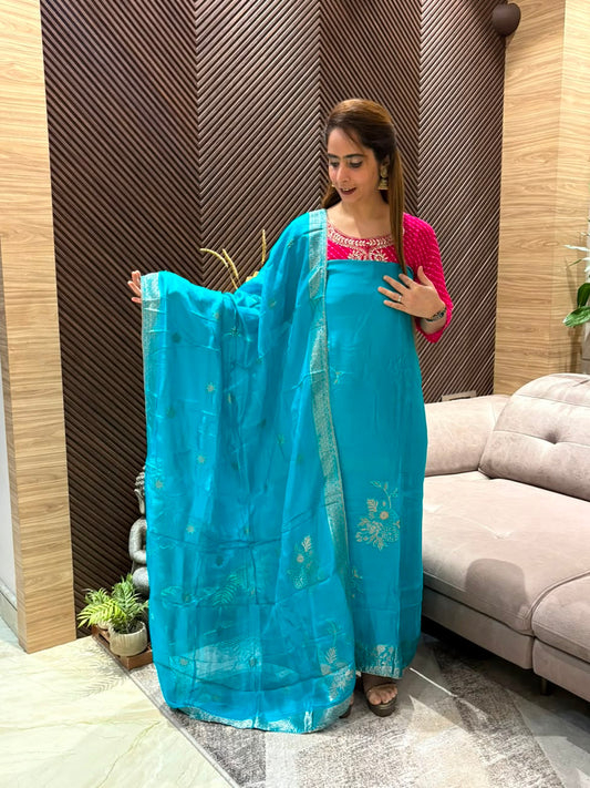 Luxurious Uppada silk unstitched suit