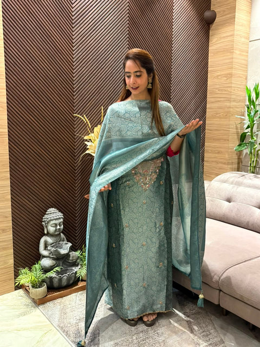 Elegant silk fabric unstitched suit