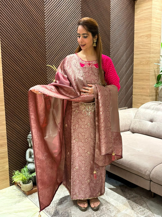 Elegant silk fabric unstitched suit
