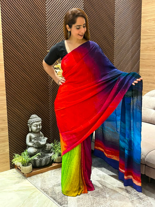 Luxurious satin crepe running saree