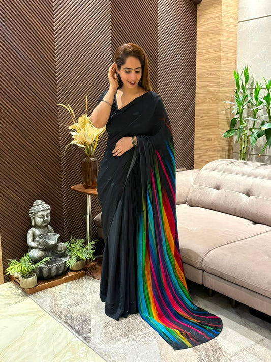 Luxurious satin crepe running saree