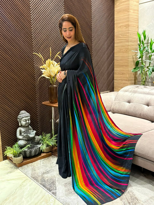 Luxurious satin crepe running saree