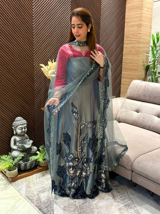 Elegant semi-stitched Anarkali suit