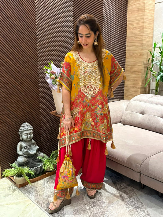 Short kaftan and farshi salwar set
