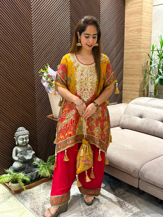Short kaftan and farshi salwar set