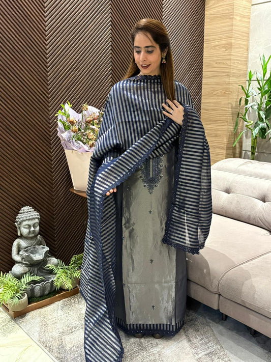 Elegant tissue shimmer unstitched suit