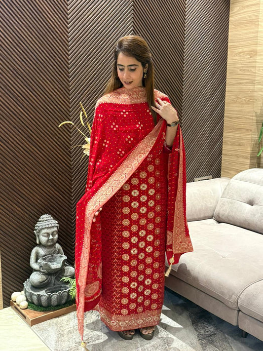 Luxurious Khadi Georgette unstitched suit