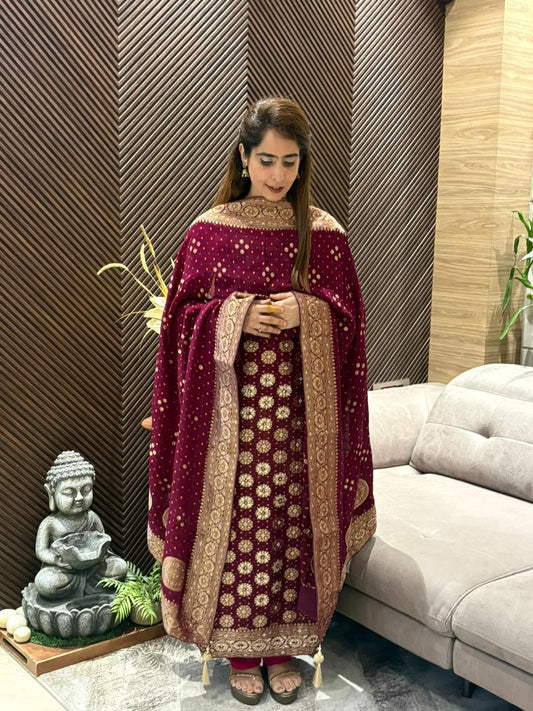 Luxurious Khadi Georgette unstitched suit
