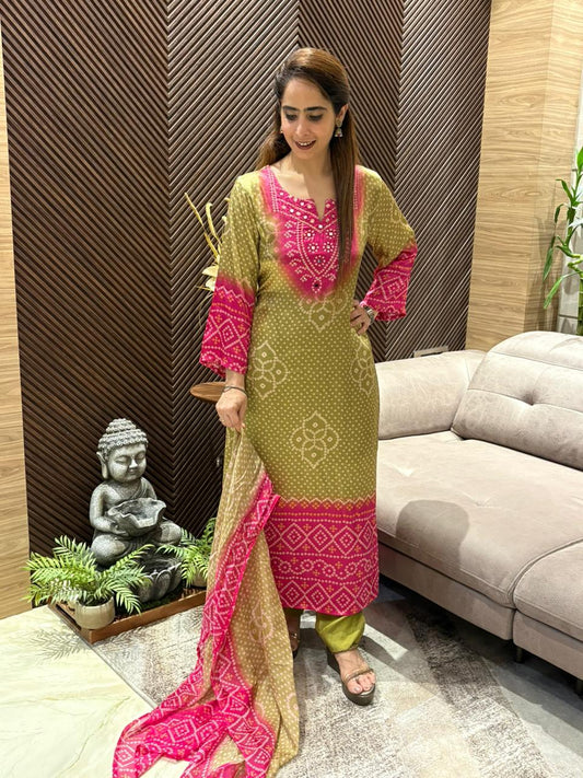 Luxurious satin crepe kurti set