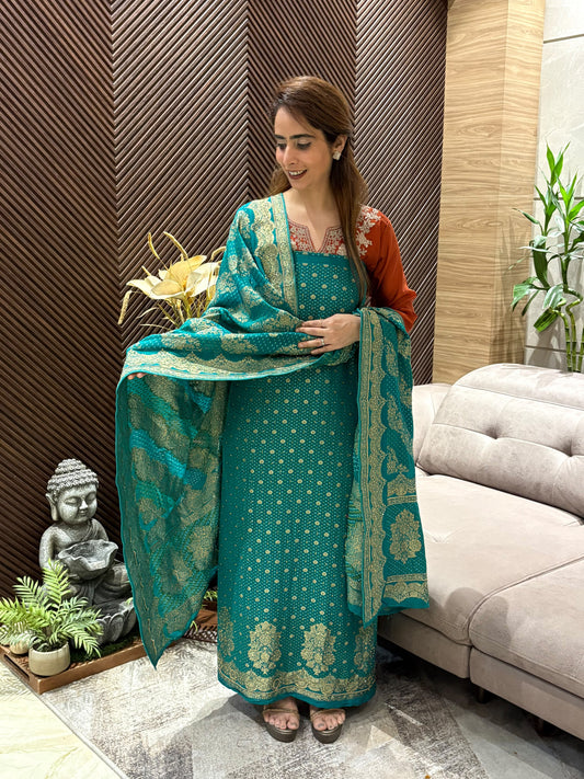 Luxurious Khadi Georgette unstitched suit
