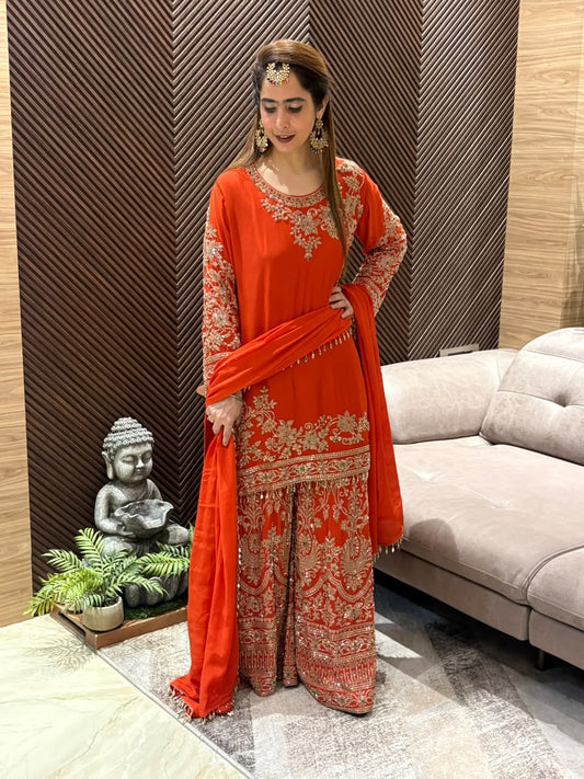 Luxurious Chinon crape Sharara Set