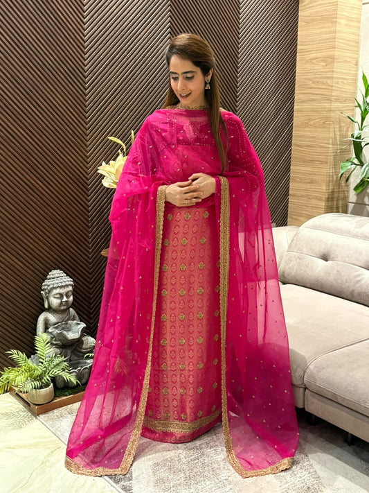 Luxurious Kanchivaram silk unstitched ensemble