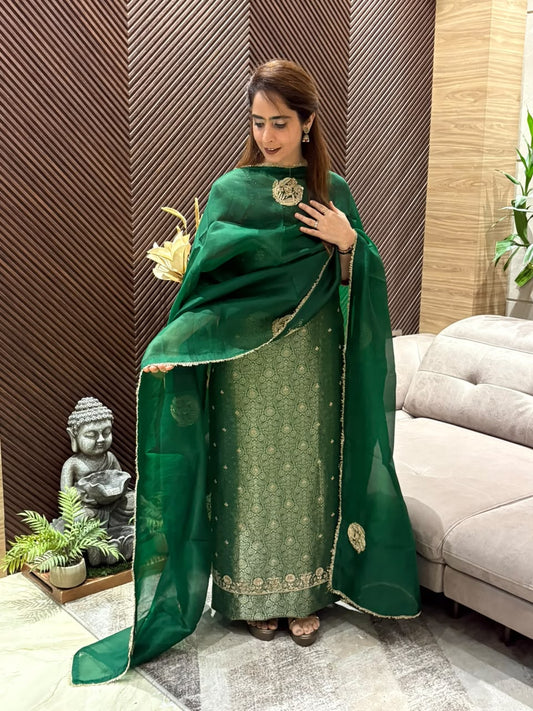 Exquisite Kanchivaram silk unstitched suit