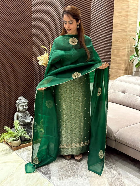 Exquisite Kanchivaram silk unstitched suit