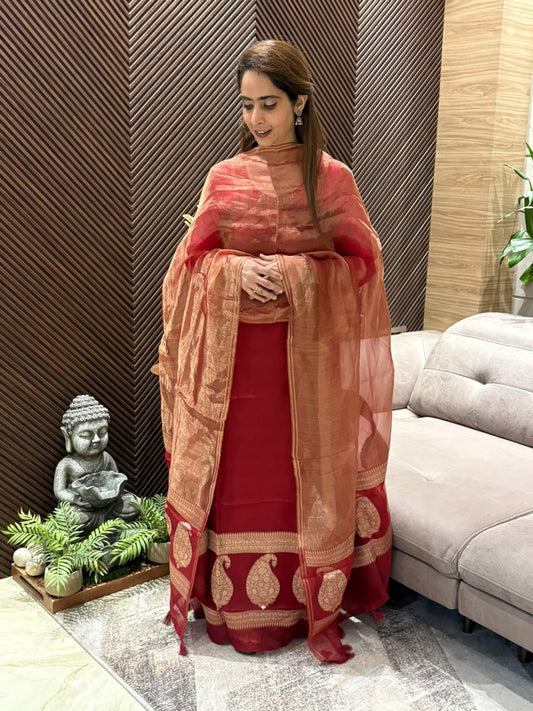 Graceful blend organza unstitched suit