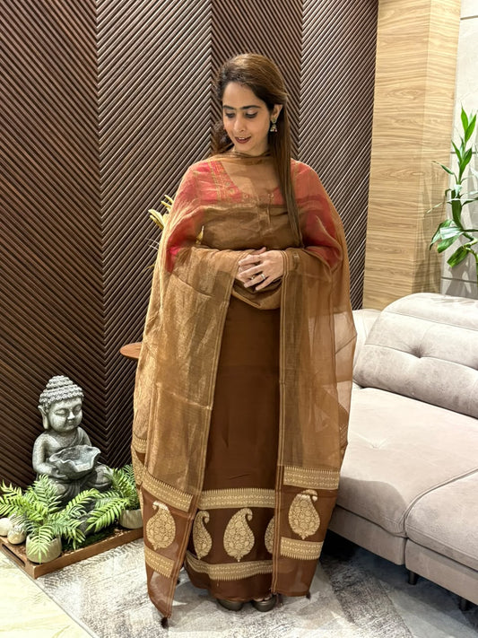 Graceful blend organza unstitched suit