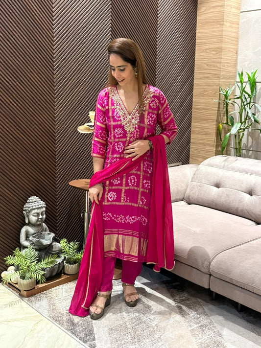 Luxurious Gaji Silk kurti set
