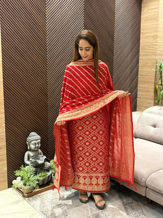 Luxurious Khadi Georgette unstitched suit