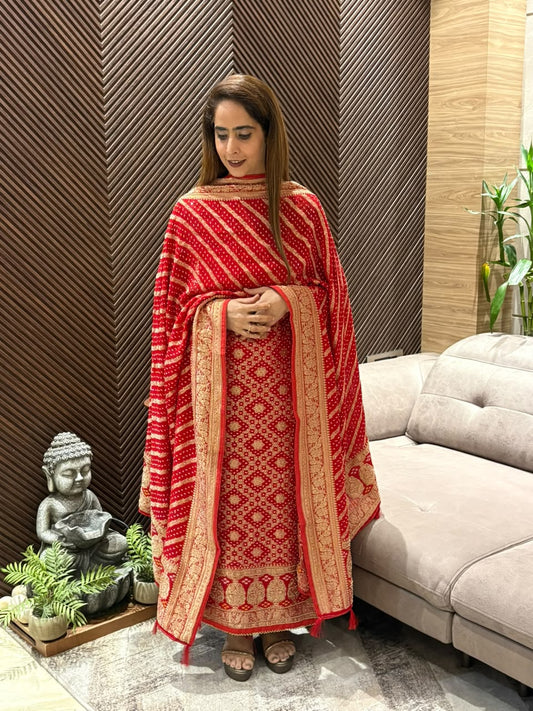 Luxurious Khadi Georgette unstitched suit