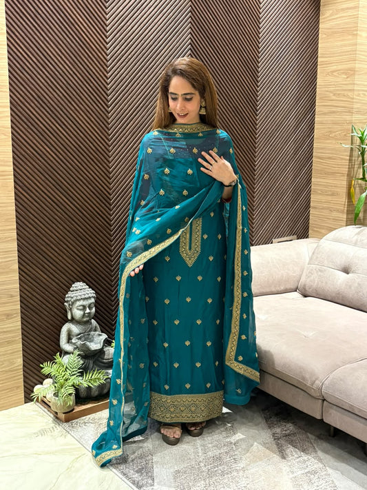 Luxurious raw silk unstitched suit