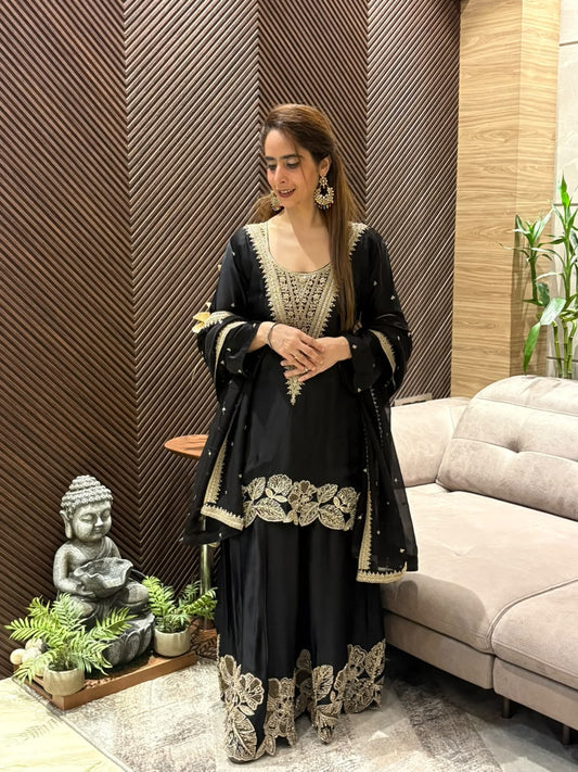 Luxurious satin crepe Sharara Set