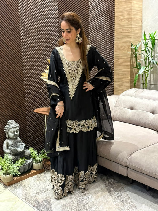 Luxurious satin crepe Sharara Set